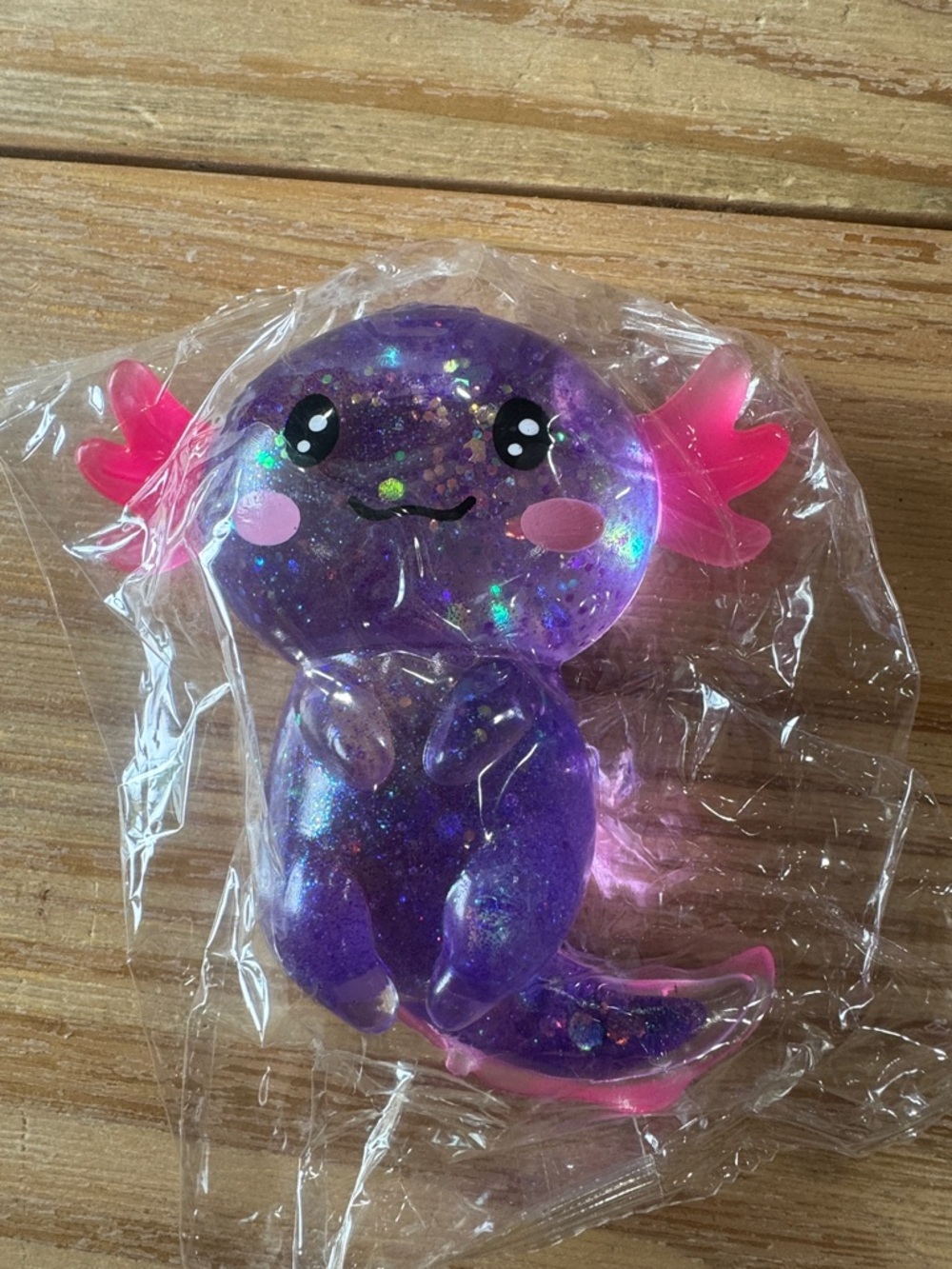 Purple Glitter Axolotl Squishy Toy with Pink Fins